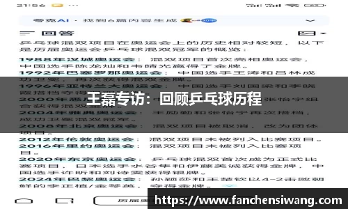 王磊专访：回顾乒乓球历程