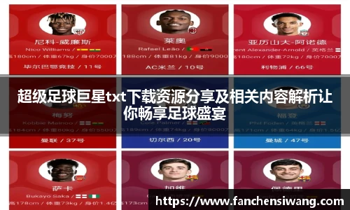 超级足球巨星txt下载资源分享及相关内容解析让你畅享足球盛宴